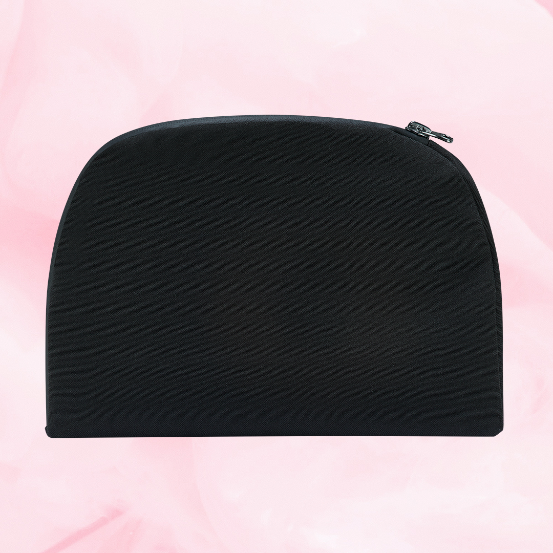 Travel bag designed for storing essentials, features a compact, durable design, ideal for travel or gym use, visible as a sleek black accessory.
