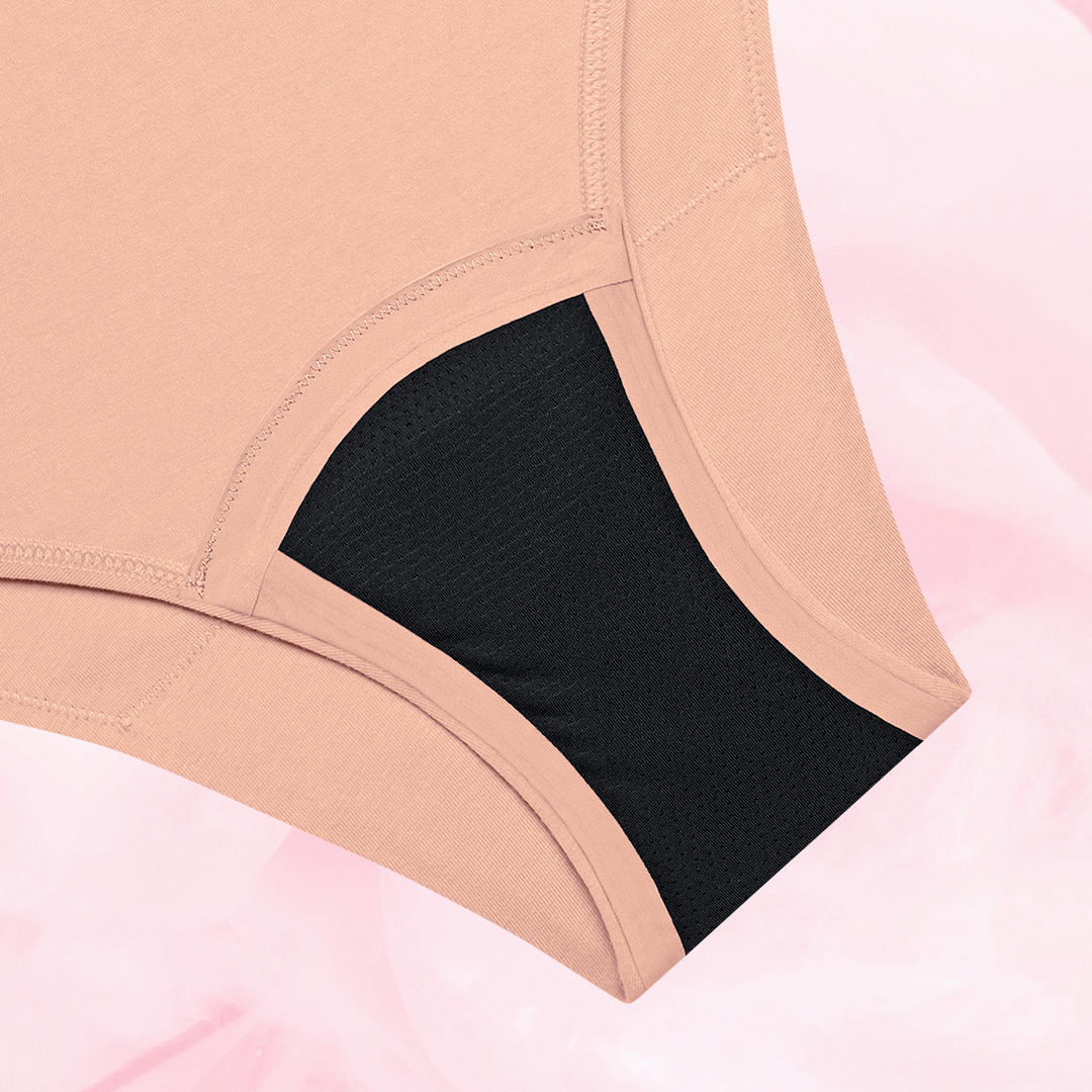 Close-up of ComfortFit Essentials Brazilian Heavy period pants, showcasing the slimline edges and gusset designed for a snug, protective fit.