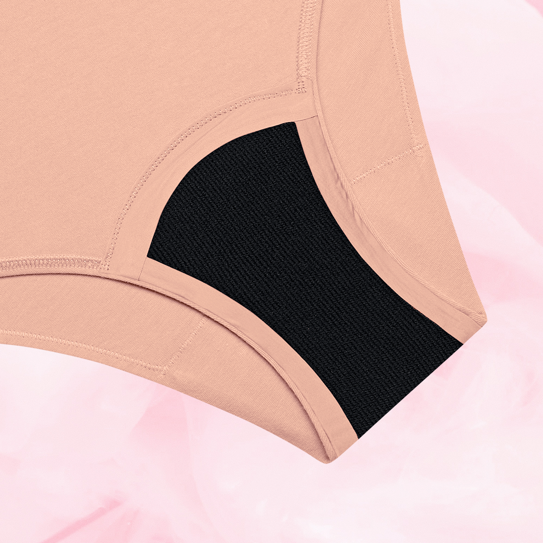 ComfortFit Essentials Brazilian Moderate period pants close-up, showcasing the slimline edges and gusset for a tailored fit, designed for 12-hour protection.