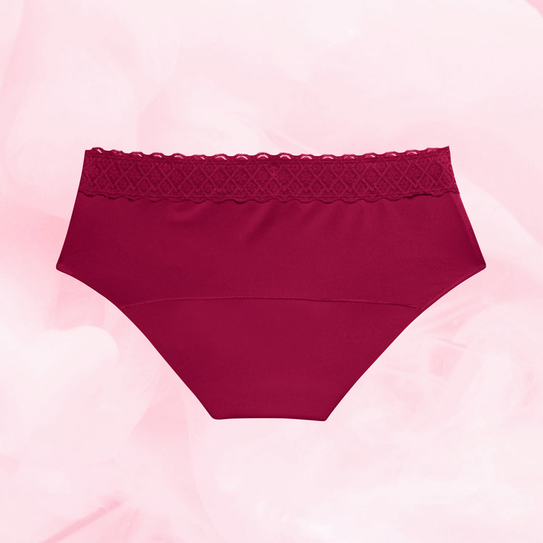 Hipster Heavy Lace Waistband Burgundy Back