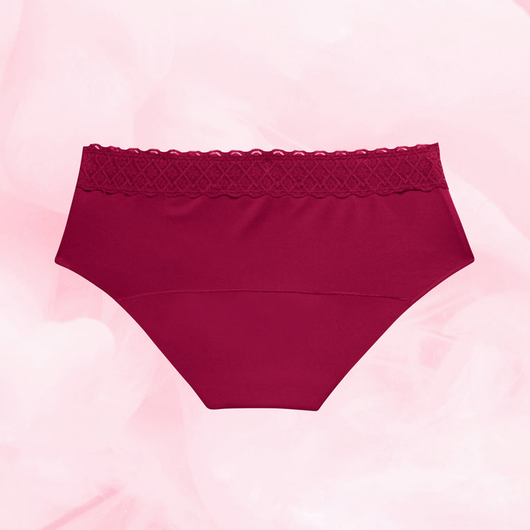 Hipster Heavy Lace Waistband Burgundy Back