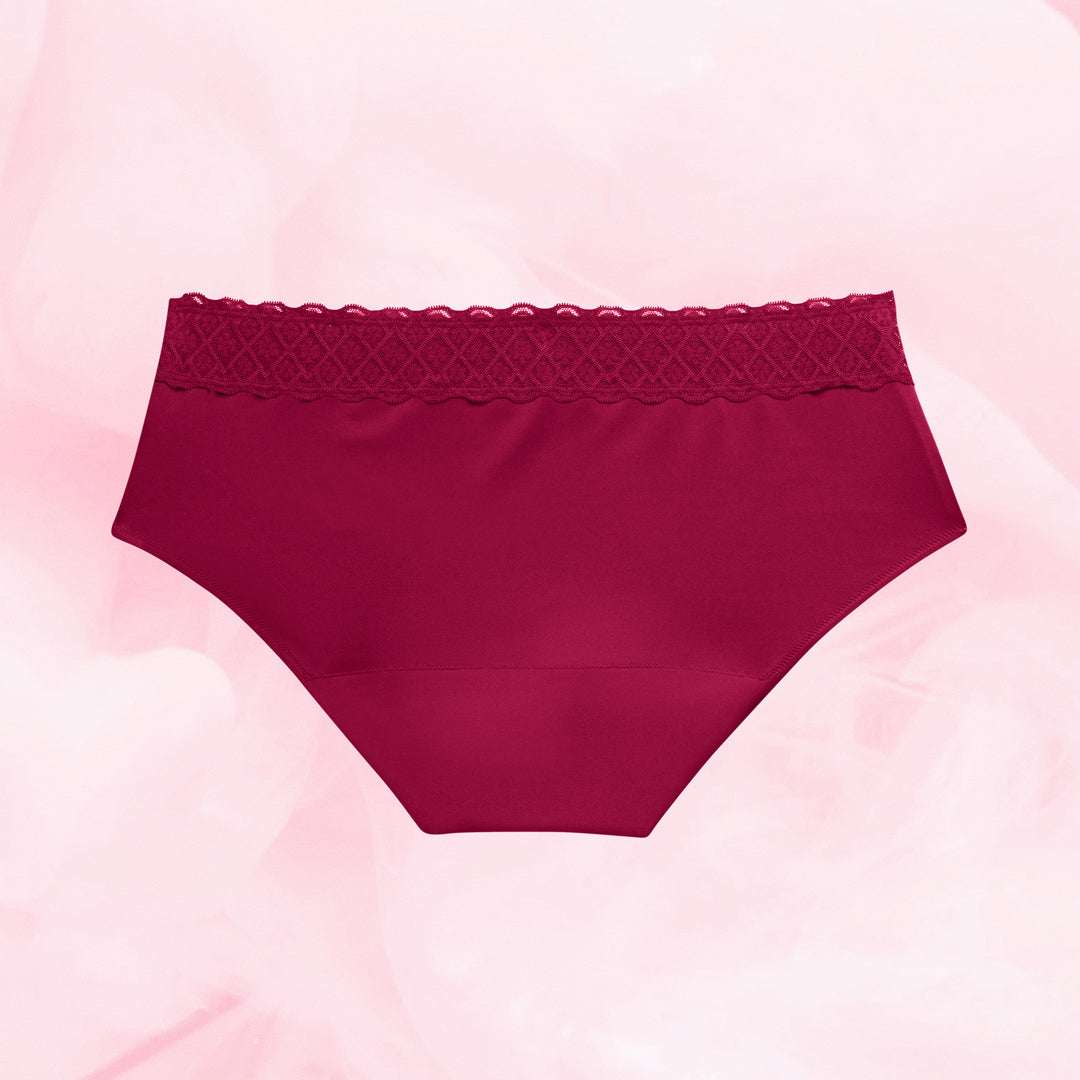 Hipster Moderate Lace Waistband Burgundy Back