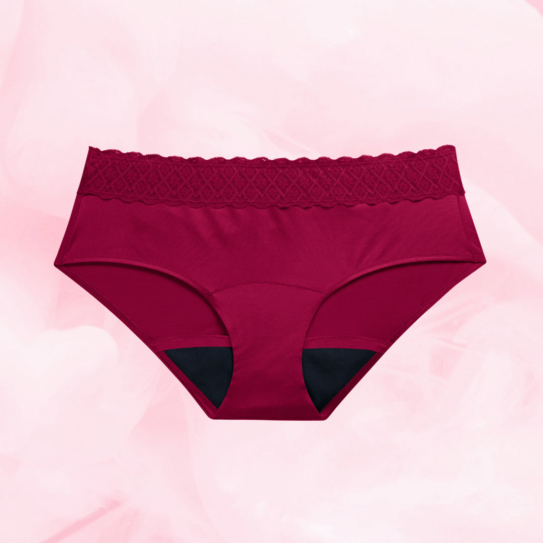 Hipster Moderate Lace Waistband Burgundy Front