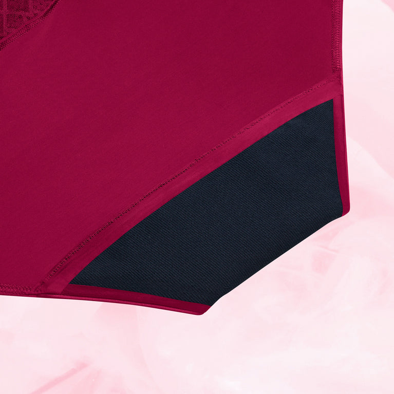 Hipster Moderate Lace Waistband Burgundy Gusset Back