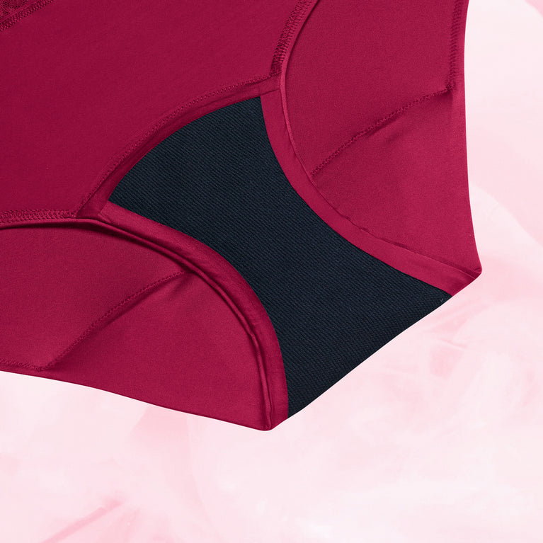 Hipster Moderate Lace Waistband Burgundy Gusset Front