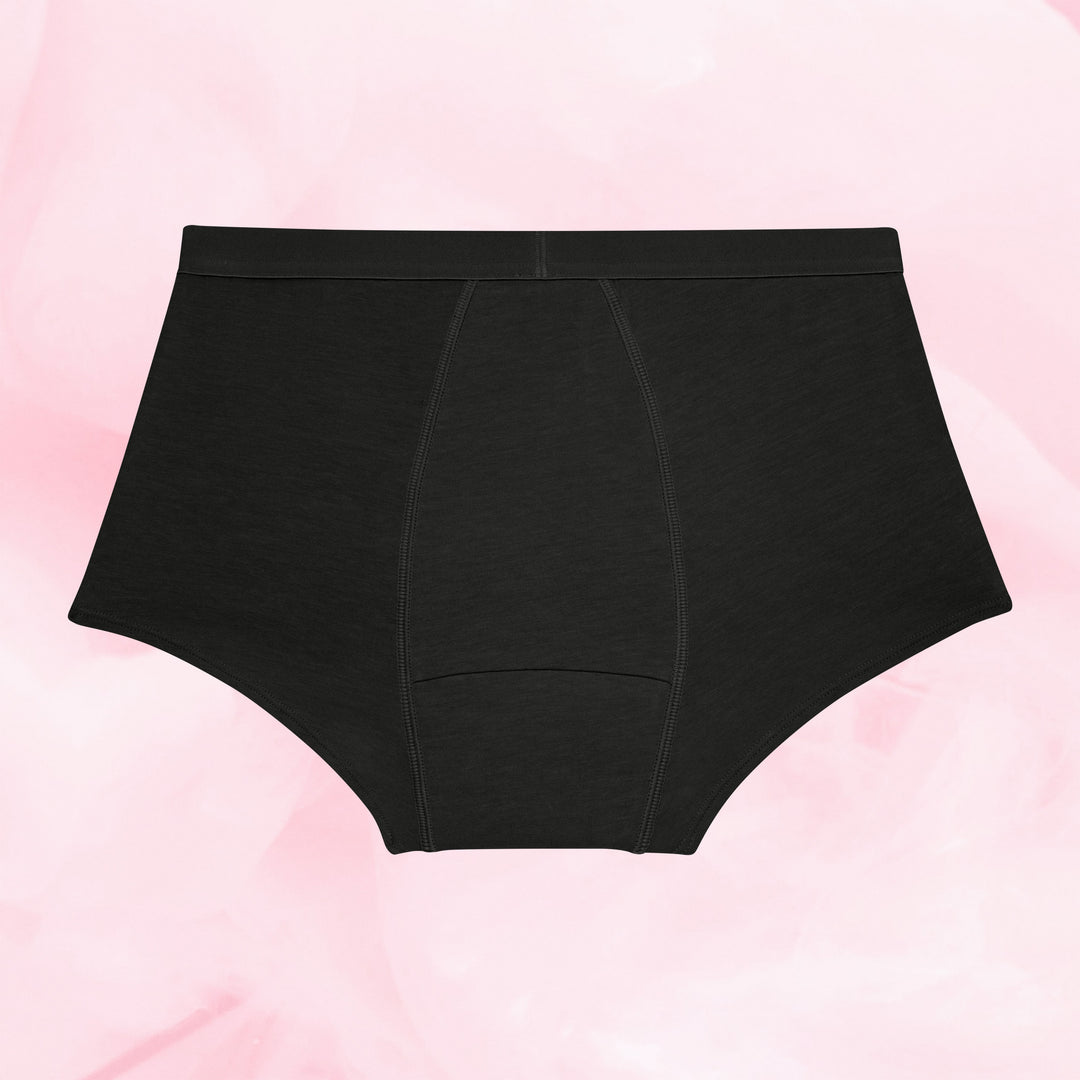 Teens Boxer Heavy high-waisted black briefs laid flat.