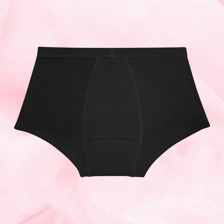 Teens Boxer Heavy high-waisted black briefs laid flat.
