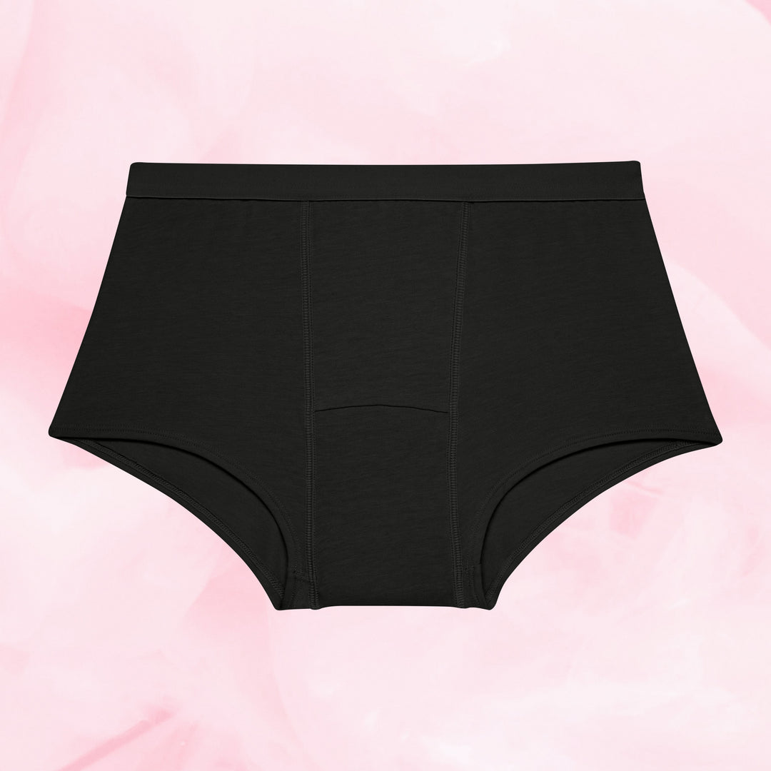 Teens Boxer Moderate black briefs laid flat.