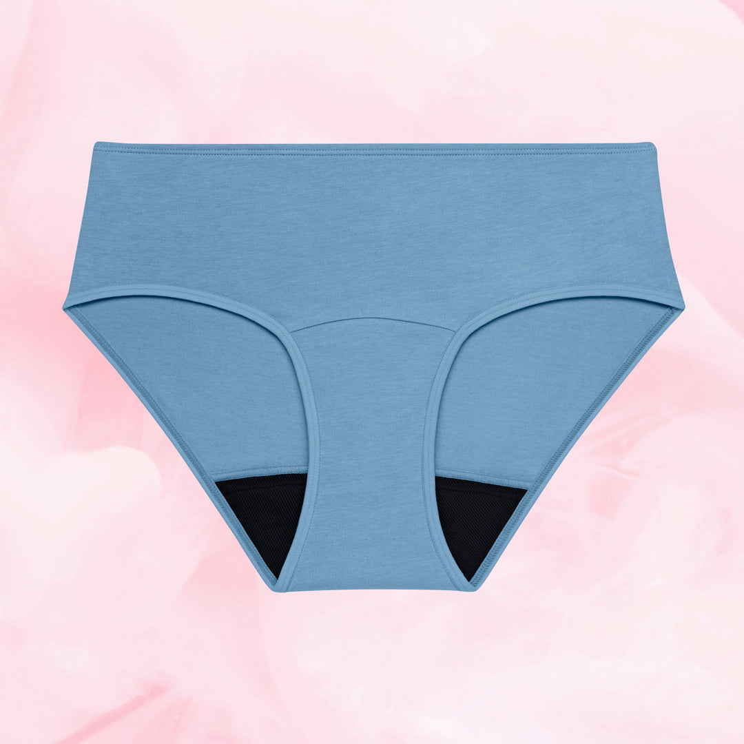 Teens Hipster Heavy, light blue mid-rise, absorbent brief.