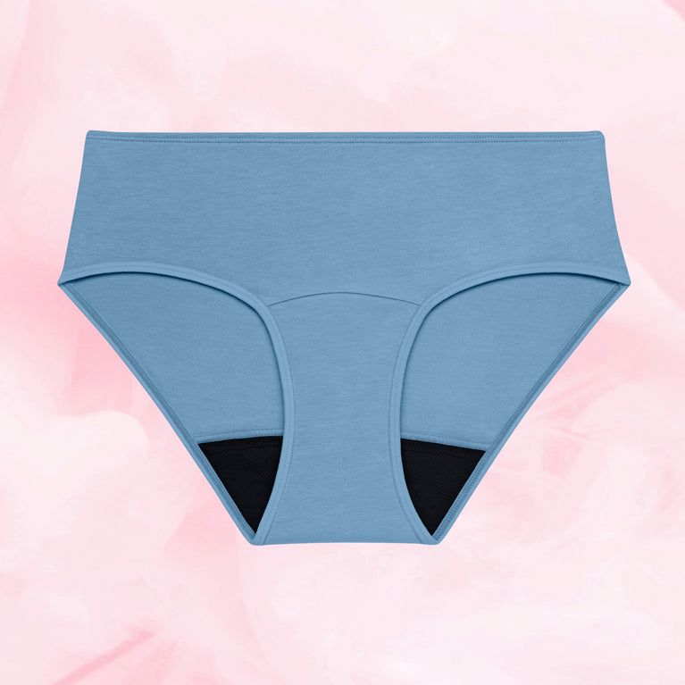 Teens Hipster Heavy, light blue mid-rise, absorbent brief.