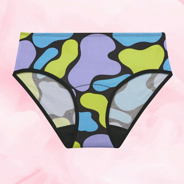 Teens Hipster Moderate underwear with abstract amoeba pattern.