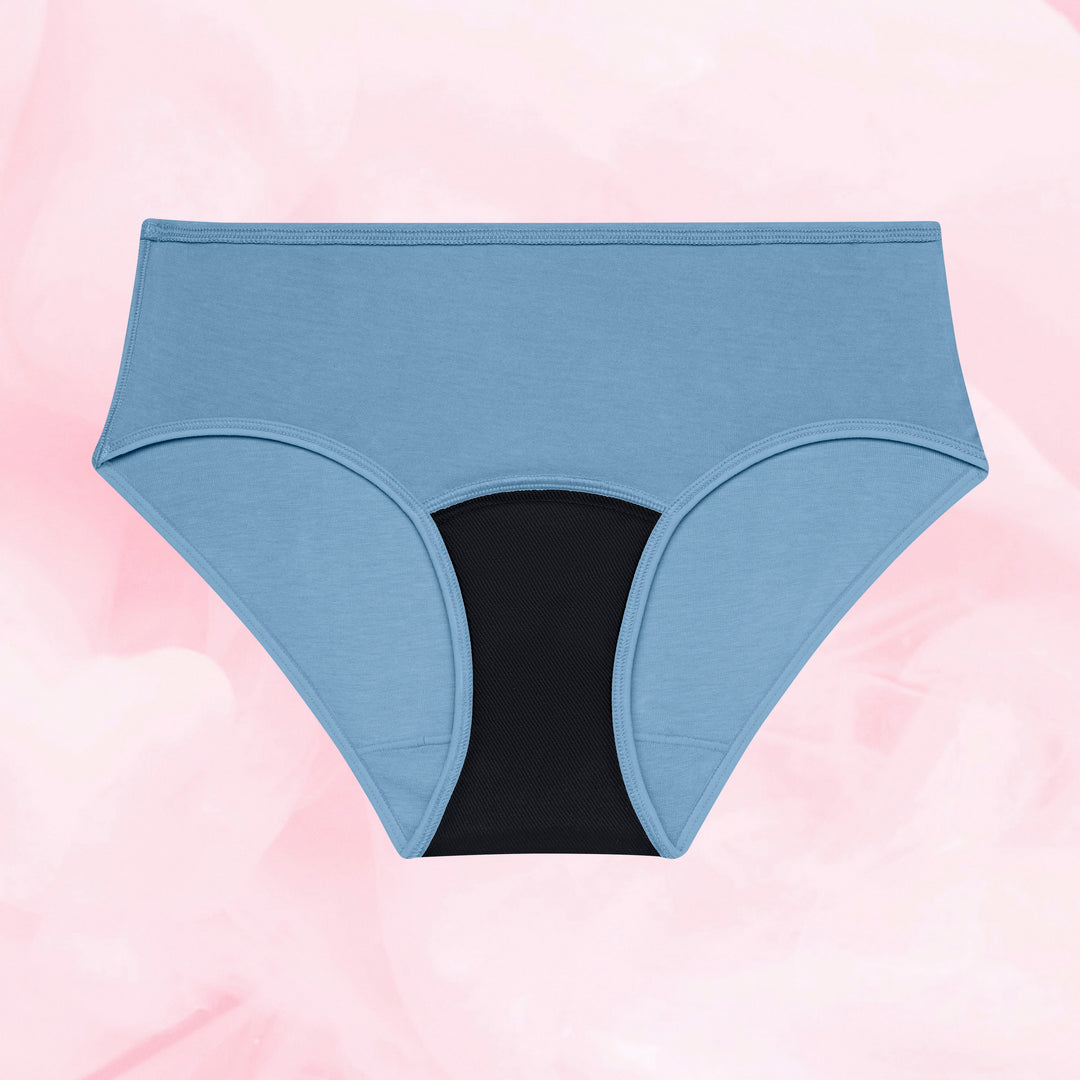 Teens Hipster Moderate high-waisted briefs with black panel.
