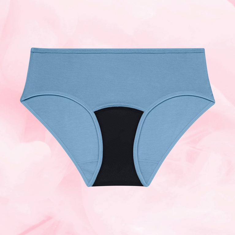 Teens Hipster Moderate high-waisted briefs with black panel.