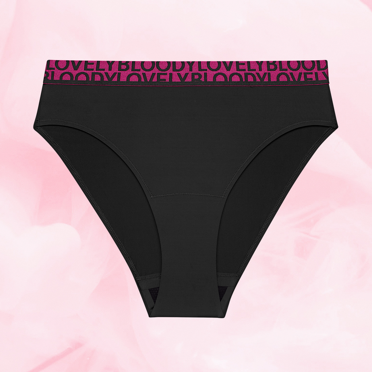 ComfortFit High Leg Light bikini brief with BLOODY LOVELY waistband.