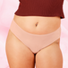 ComfortFit Essentials Brazilian Moderate period pants on a woman, highlighting the fit with a visible belly button piercing, designed for comfort and reliable protection.