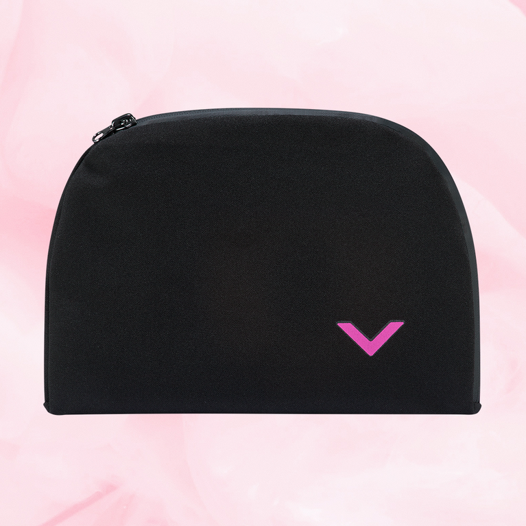 Travel bag with pink logo, featuring a zipper. Ideal for storing two pairs of undies. Suitable for travel, gym, and daily use.
